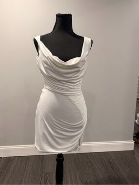 Selfie Leslie White Draped Cowl Mini Dress
